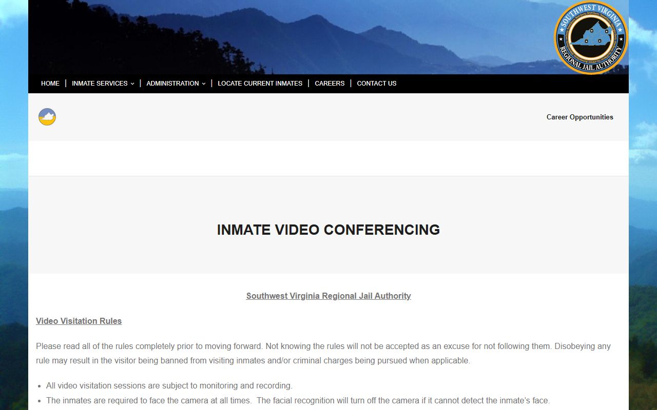 SWVRJA video visitation rules and schedule